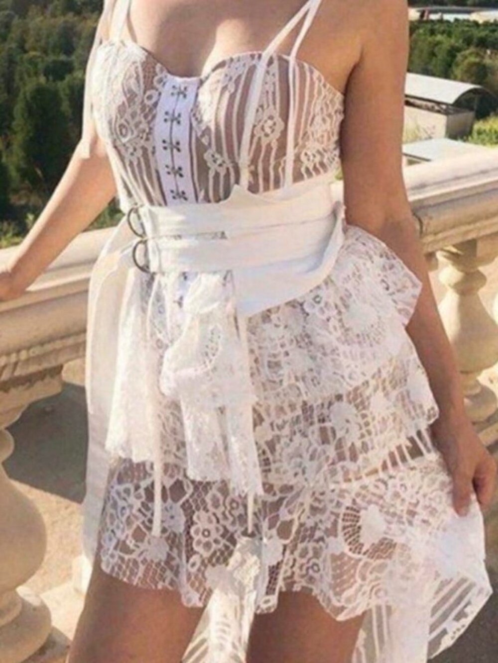 🤍 For Love & Lemons White Lace High Low Maxi Dress – NWT – Size M
